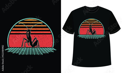 Retro Praying Mantis Lover Insect Retro Vintage 80s Style T-shirt