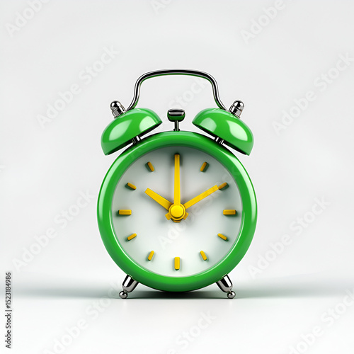 Classic green Alarm Clock: A close-up shot of a classic red alarm clock, a symbol of time management and the daily routine. Capturing the essence of punctuality and the passage of time