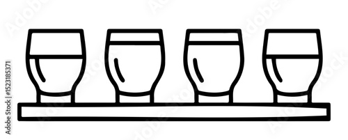 Row of shot glasses on a tray, minimalistic design for bar and beverage concept