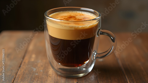Perfectly brewed espresso. Ultra realistic coffee photography. Visible crema on espresso. Delicious espresso close-up shot.