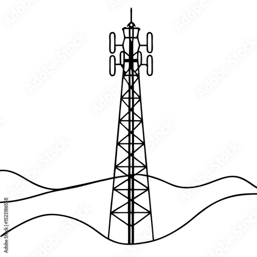 Cellular tower illustration.  Detailed 5g tower graphic for telecommunication industry.  Concept 5g tower image for website design and mobile app development.