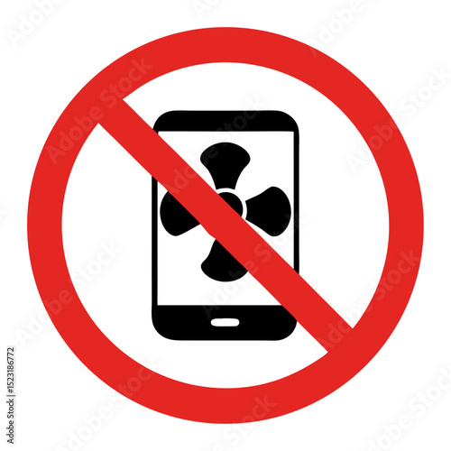 No app controlled fan. Smartphone cooling system prohibited.  Warning sign indicates restrictions on using app controlled fans for device cooling.