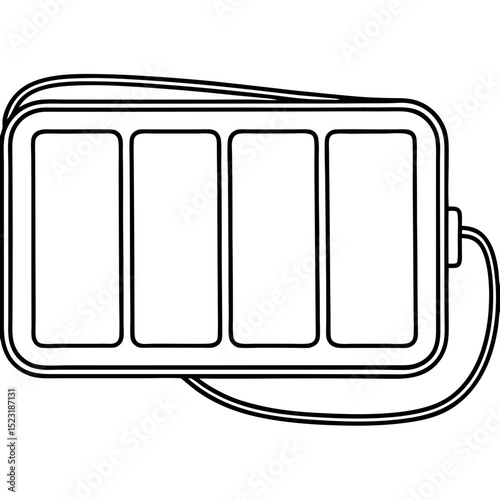 Battery icon graphic with four cells and strap. Simple battery icon illustration showing four battery cells.  This battery icon design is perfect for app interfaces and user manuals.