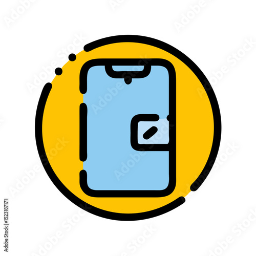 Smartphone case icon design.  Stylish phone cover illustration with a small pocket.  Modern smartphone case icon for app interface design.