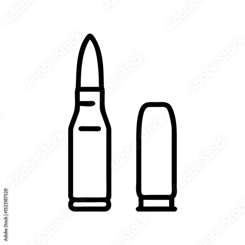 Cartridge bullet ammunition for firearm. Cartridge case and bullet components.  Detailed illustration of bullet cartridge for military or hunting use.