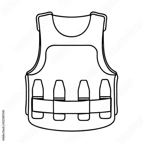 Bulletproof vest design with protective plates and straps.  Tactical bulletproof vest illustration for security, police, or military applications.