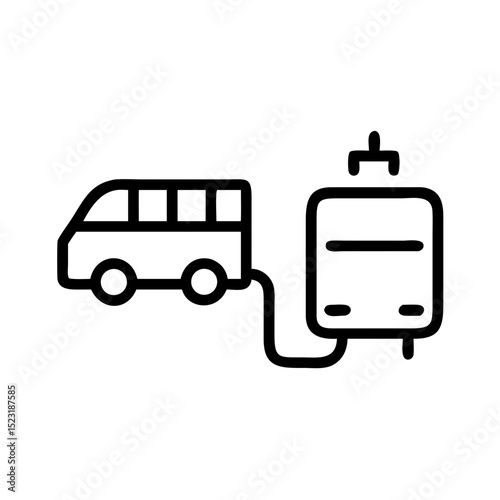 Electric bus charging station illustration.  Clean energy transportation concept shows electric bus connected to charging station.  Eco friendly public transport solution for sustainable city.