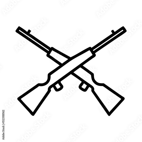 Crossed rifles icon graphic design element.  Two rifles crossed in X shape, simple line art style. Perfect crossed rifles icon for military, hunting, or shooting range logo design.