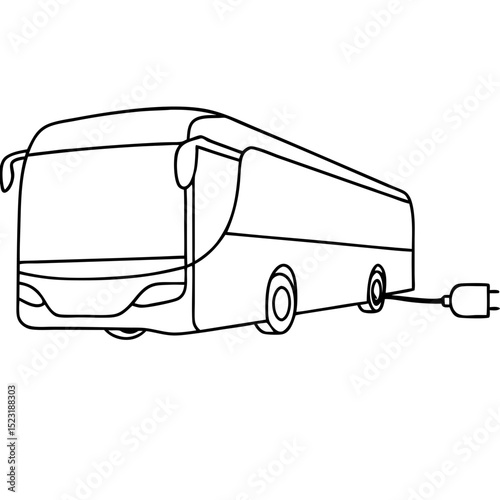 Electric bus charging station. Zero emission electric bus plugged into charging station. Eco-friendly public transportation solution.