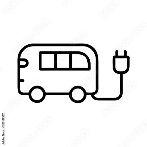 Electric bus icon with charging plug symbol. Simple electric bus illustration perfect for transportation apps and websites. Clean design electric bus image for eco-friendly transport infographics.