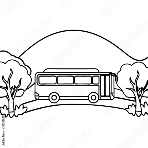 Eco-friendly electric bus in scenic nature. Electric bus transportation offers sustainable travel amidst picturesque landscape.
