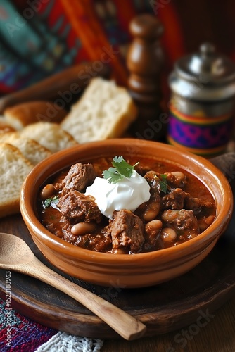 chili goulash, beans, sour cream,