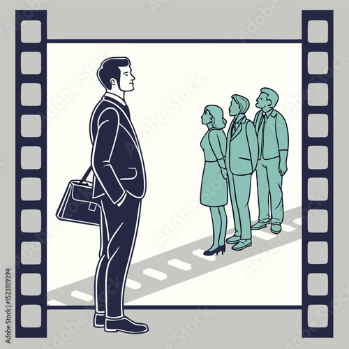 Business leader and team outline illustration