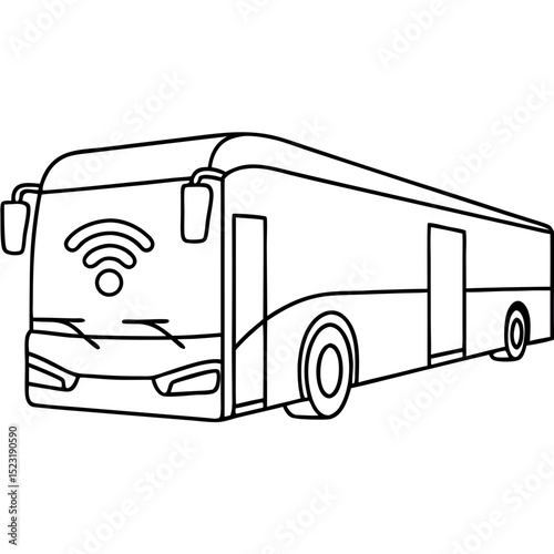 Electric bus with wifi symbol. Modern public transportation design includes electric bus and wifi icon.  Clean energy bus concept for city transport brochures and presentations.
