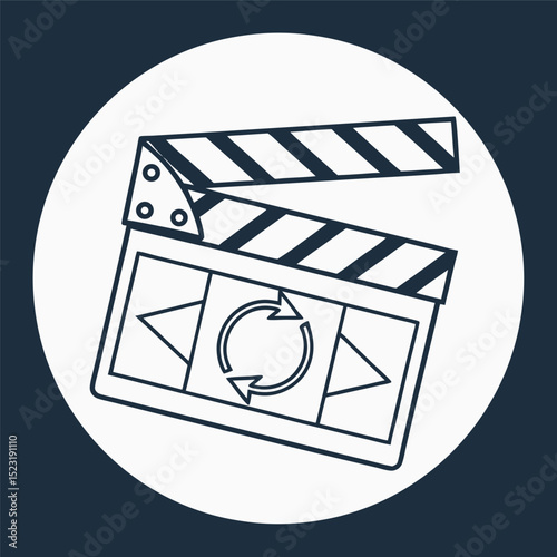 Film clapperboard with replay symbol clean vector icon