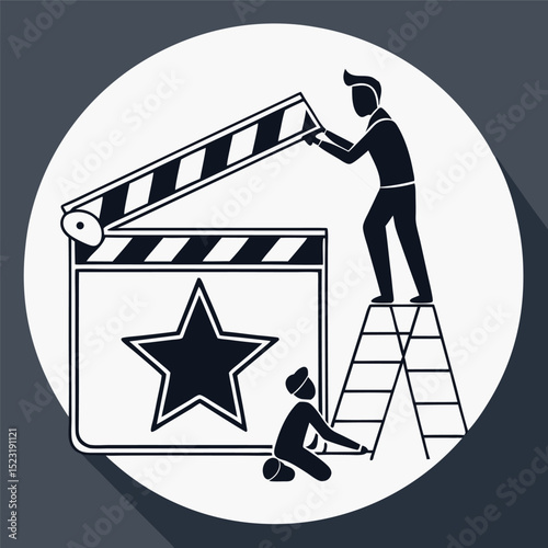 Film crew setting up clapperboard