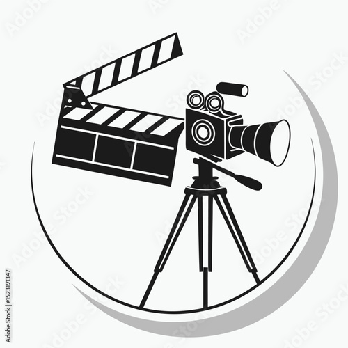 Filmmaking equipment vintage camera and clapperboard icon