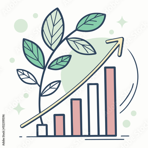 Growing business graph with plant sustainable progress illustration