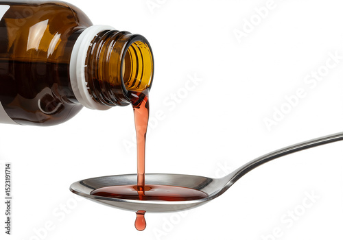 Medicine pouring into a spoon isolated on transparent background