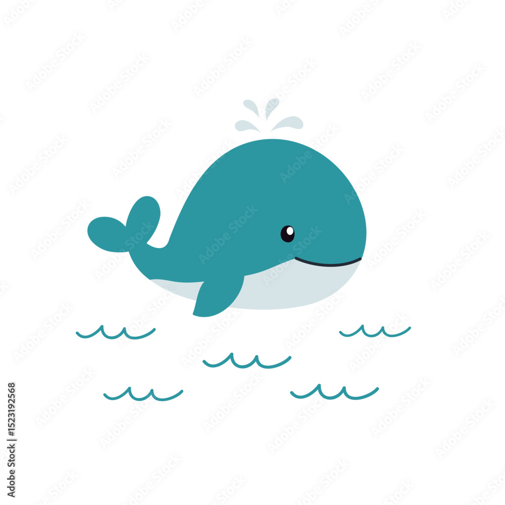 Obraz premium Cute cartoon whale. Vector illustration.