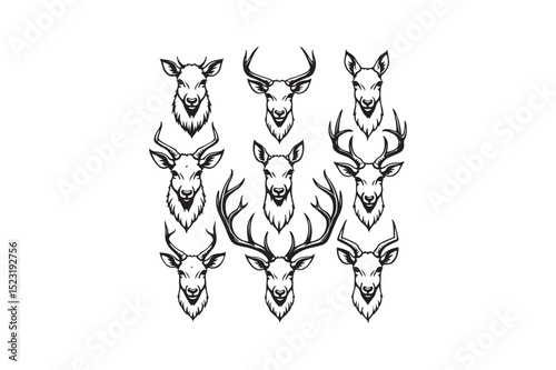 Deer Head Silhouette Antler Patterns and Stag Designs