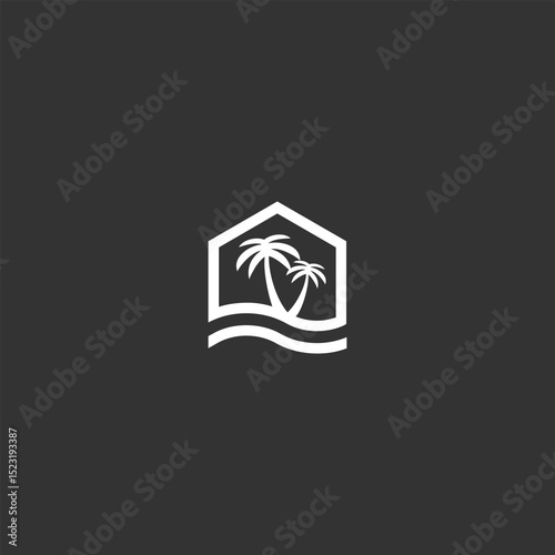 Palms and waves inside a building