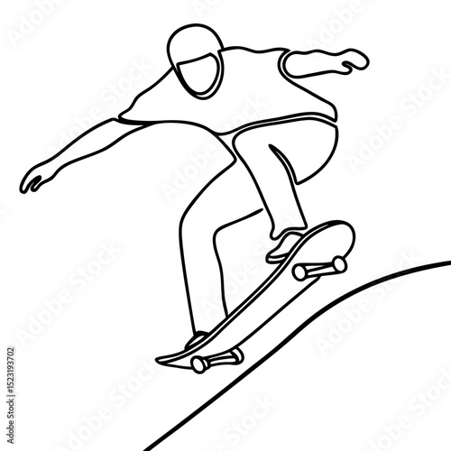 Skateboarding downhill: dynamic action shot of person skateboarding down hill. Person skillfully maneuvers skateboard, maintaining balance and speed on incline.
