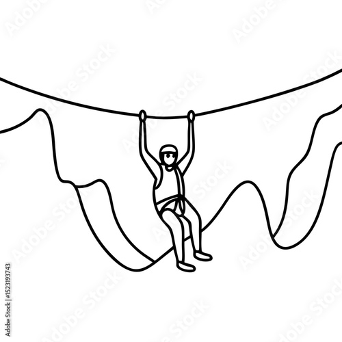 Person ziplining across canyon. Thrilling zipline adventure across deep canyon.  Exciting zipline experience for extreme sports enthusiasts. This image is perfect for travel brochures,