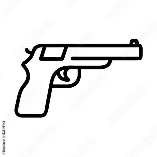 Handgun side view illustration. Detailed drawing of pistol shows trigger, grip, and barrel. This handgun image is perfect for law enforcement training materials or crime scene investigations.