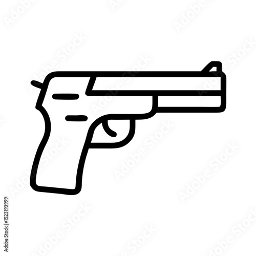 Handgun side view illustration. Detailed handgun drawing shows firearm details.  Pistol side view image perfect for security, law enforcement, or military publications.