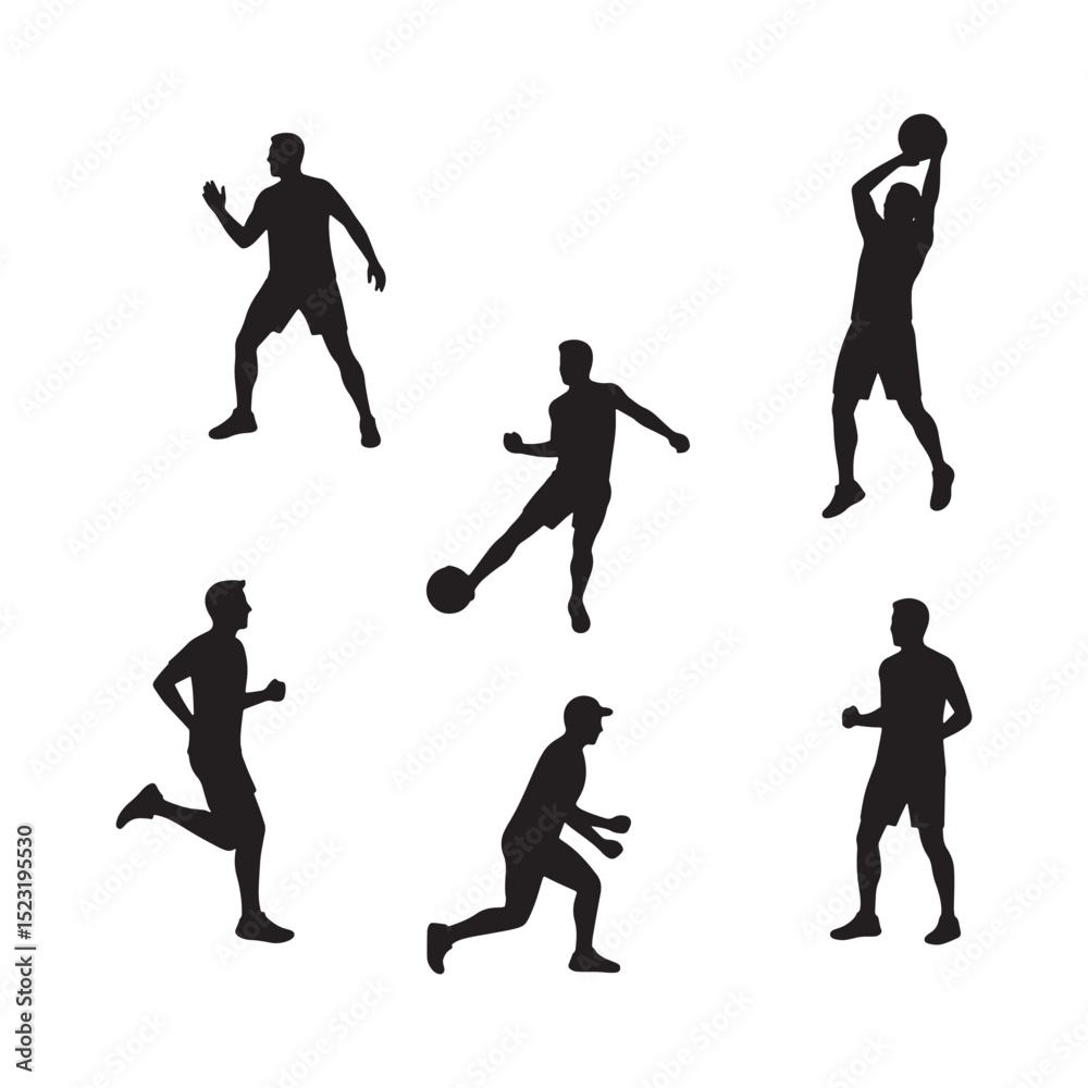 Obraz premium Action silhouettes of individuals engaged in running and dynamic movements, great for active lifestyle designs.