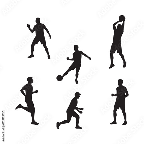 Action silhouettes of individuals engaged in running and dynamic movements, great for active lifestyle designs.