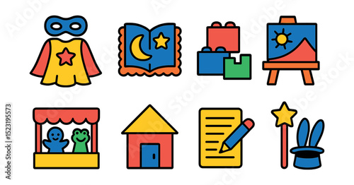 Flat vector icons of airport emergency and safety: emergency exit sign, fire alarm button, first aid kit, evacuation route map, emergency phone, security patrol, safety helmet, hazard warning