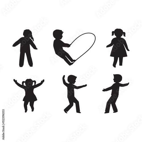 Black Silhouettes of Children Playing with Jump Rope