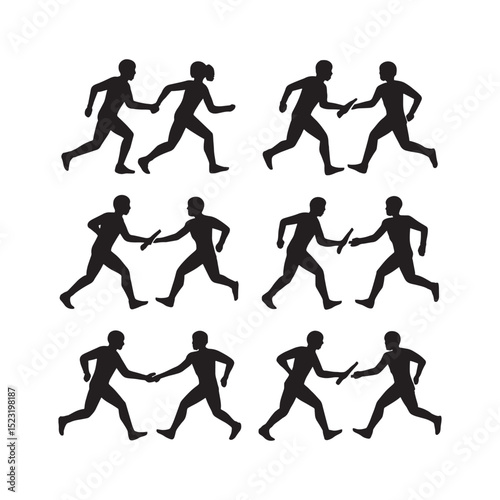 Diverse silhouettes of people engaging in various athletic and running poses, ideal for sports illustrations.