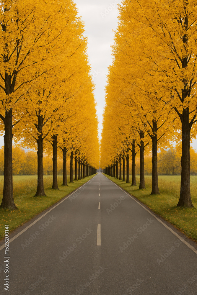 Fototapeta premium Trees lining an autumn road.