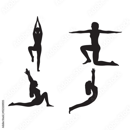 Graceful silhouettes demonstrating various yoga poses, capturing fluidity and balance in meditative forms.