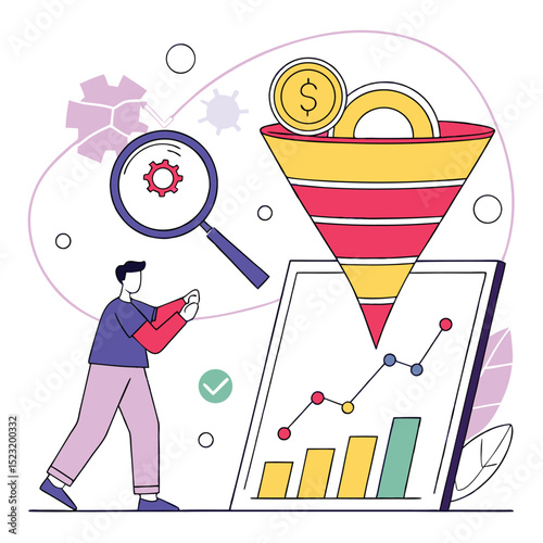 Sales funnel analysis business growth and strategy illustration