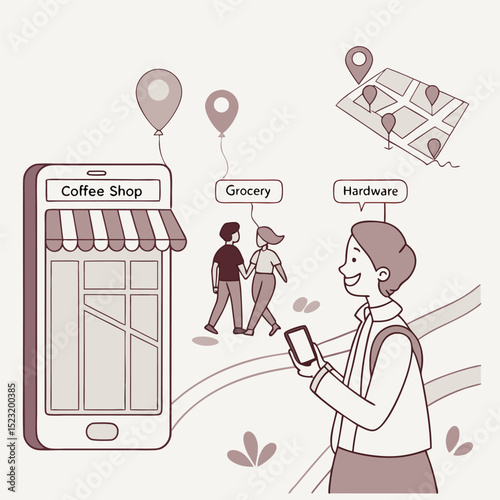 Smartphone navigation app shows local businesses