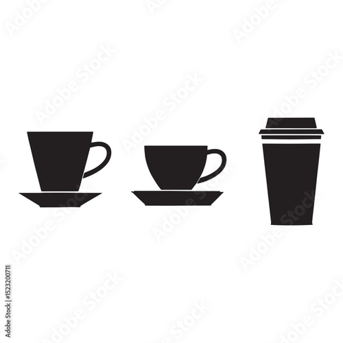 Simple silhouettes of coffee cups and tumblers, perfect for cafe, beverage, and design elements.