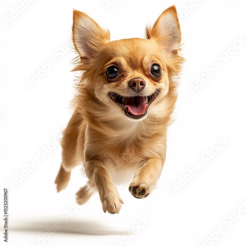 Adorable Jumping Chihuahua. Smiling Energetic Small Dog in Action - Playful Indoor Studio Shot