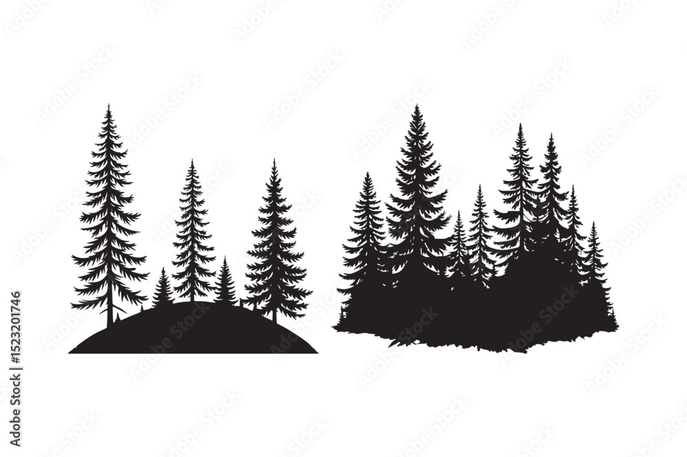 Obraz premium Pine Tree Forest Silhouettes Design
