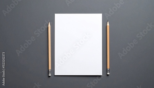 Blank Paper with Pencils on Gray Background: Minimalist Stationery Mockup