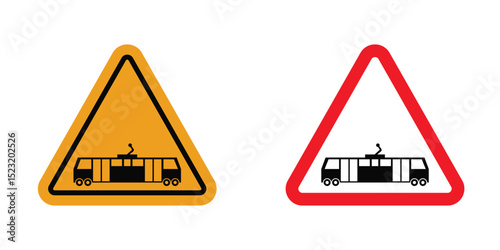 Tramway caution traffic sign