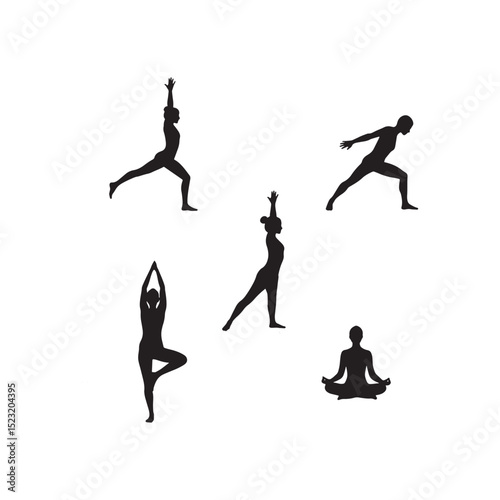 Yoga silhouettes demonstrating various poses, emphasizing flexibility and balance for mindful practice.