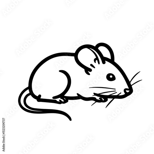Simple house mouse illustration Mus musculus.  Cute rodent drawing, perfect for children's books or educational materials. This simple mouse image is ideal for biology textbooks or fitness branding.