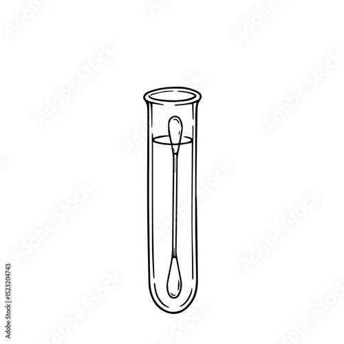 Test tube with cotton swab and liquid sample.  Medical sample in test tube for laboratory analysis.  Clean cotton swab in test tube ready for research.  This image is perfect for lab reports,