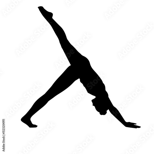 Yoga pose downward facing dog asana silhouette.  Flexible body stretching exercise.  Fitness workout for health and wellness. This image is perfect for fitness studios or yoga class brochures.