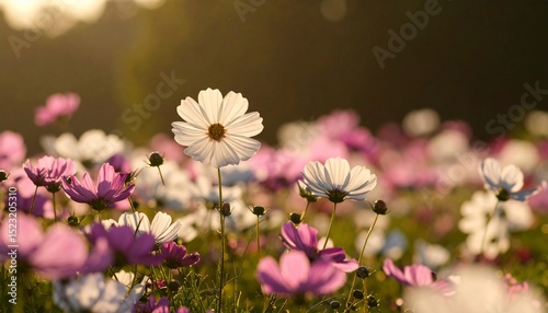 Sunset Cosmos Field: A Serene Garden Scene