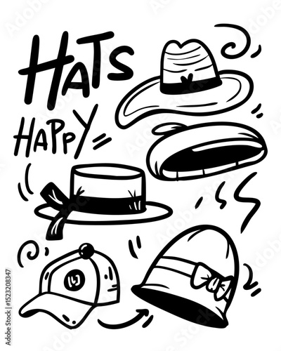 Happy hat icon illustration set for your drawing or branding visual